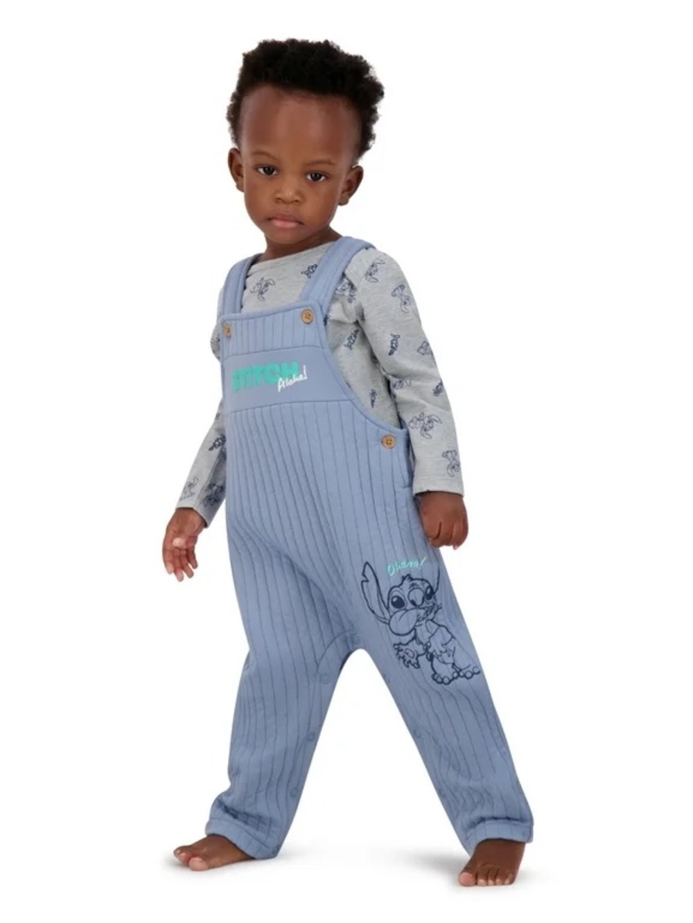 🫟 Disney Baby Stitch Aloha! quilted overalls in a light blue color. Size: 18M